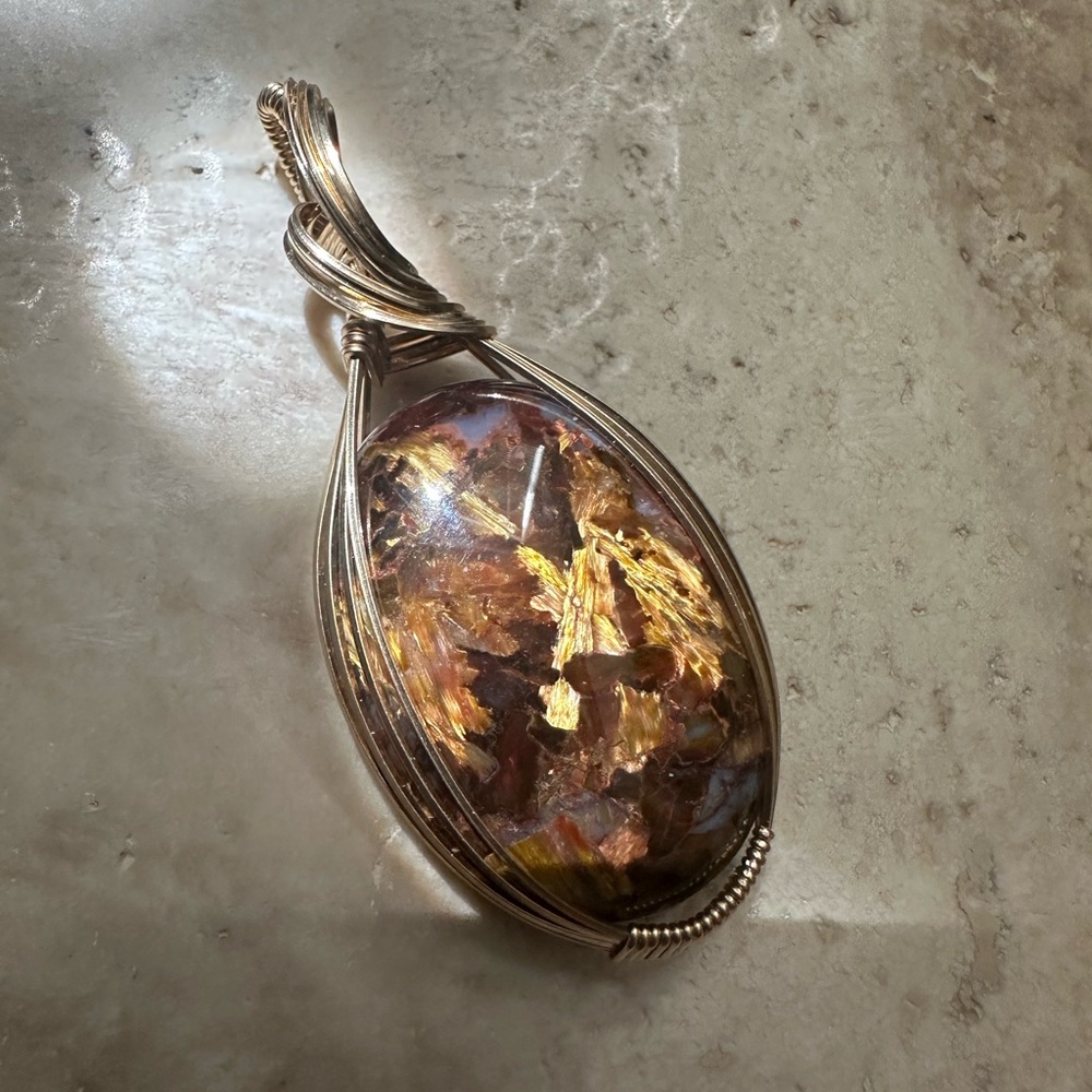 14k Gold Fill Stone Pietersite Necklace Pendant - Picture 4 of 8